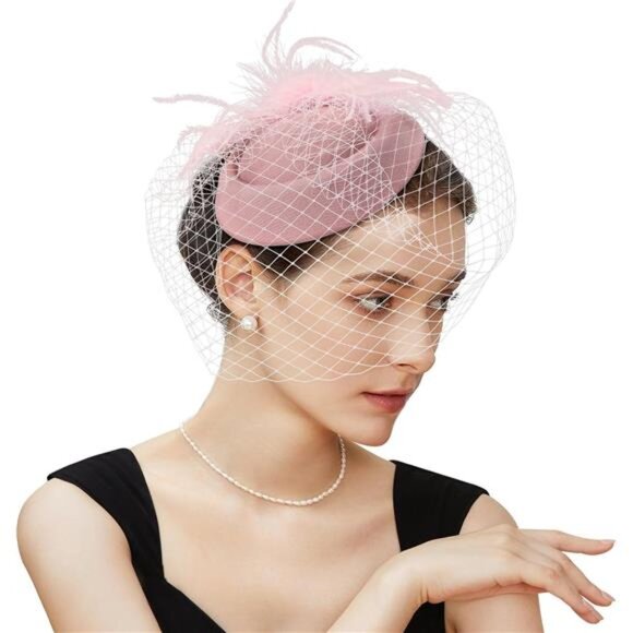 Fascinator Hat Veil Feather for Women Pink - Picture 1 of 5